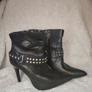 Harley-Davidson Black Studded Leather Heeled Ankle Boots